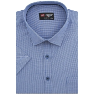 Koszula Męska Elegancka Granatowa w Drobną Kratkę Slim Fit Modely R306