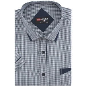 Koszula Męska Elegancka Czarna w Kratkę z Lamówką Slim Fit Modely R310