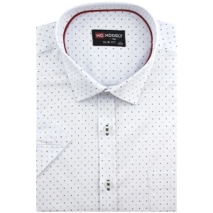 Koszula Męska Elegancka Biała we Wzorki Slim Fit Modely R313