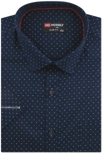 Koszula Męska Elegancka Granatowa we Wzorki Slim Fit Modely R316