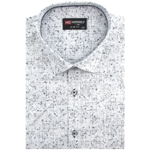 Koszula Męska Elegancka Biała we Wzorki Slim Fit Modely R317
