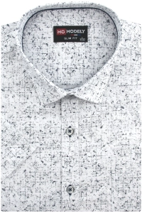 Koszula Męska Elegancka Biała we Wzorki Slim Fit Modely R317