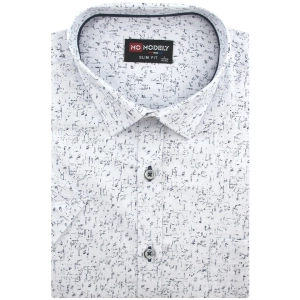 Koszula Męska Elegancka Biała we Wzorki Slim Fit Modely R318