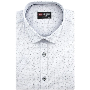 Koszula Męska Elegancka Biała we Wzorki Slim Fit Modely R319