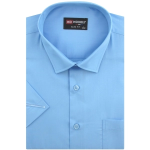 Koszula Męska Elegancka Gładka Niebieska Slim Fit Modely R326