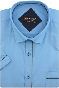 Koszula Męska Elegancka Gładka Niebieska z Lamówką Slim Fit Modely R331