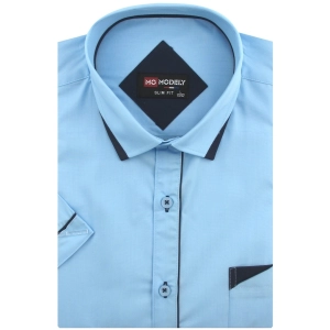 Koszula Męska Elegancka Gładka Niebieska z Lamówką Slim Fit Modely R332