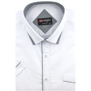 Koszula Męska Elegancka Gładka Biała z Lamówką Slim Fit Modely R333