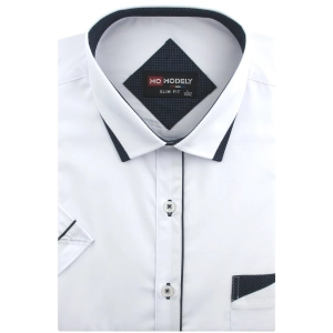 Koszula Męska Elegancka Gładka Biała z Lamówką Slim Fit Modely R335