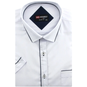 Koszula Męska Elegancka Gładka Biała z Lamówką Slim Fit Modely R336