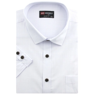 Koszula Męska Lniana Casual Gładka Biała Slim Fit Modely R338