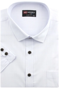 Koszula Męska Lniana Casual Gładka Biała Slim Fit Modely R338