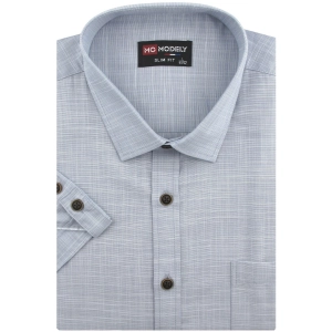 Koszula Męska Lniana Casual Gładka Szara Slim Fit Modely R339