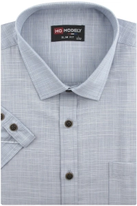 Koszula Męska Lniana Casual Gładka Szara Slim Fit Modely R339