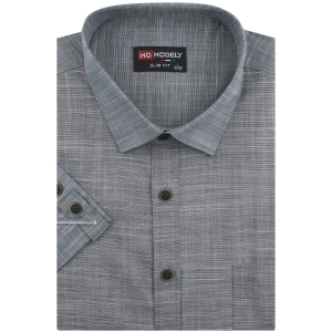Koszula Męska Lniana Casual Gładka Grafitowa Slim Fit Modely R341