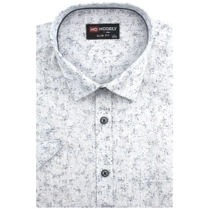 Koszula Męska Lniana Casual Biała we Wzorki Slim Fit Modely R342