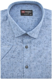 Koszula Męska Lniana Casual Niebieska we Wzorki Slim Fit Modely R343