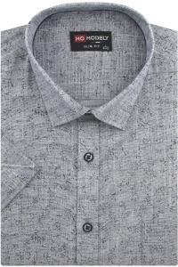Koszula Męska Lniana Casual Szara we Wzorki Slim Fit Modely R344