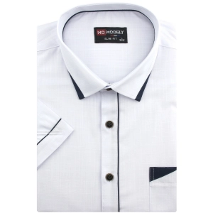 Koszula Męska Lniana Casual Gładka Biała z Lamówką Slim Fit Modely R346