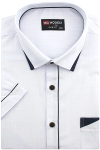 Koszula Męska Lniana Casual Gładka Biała z Lamówką Slim Fit Modely R346