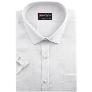 Koszula Męska Lniana Casual Gładka Beżowa Slim Fit Modely R350