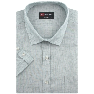 Koszula Męska Lniana Casual Gładka Pistacjowa Slim Fit Modely R351
