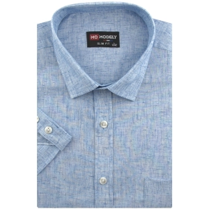 Koszula Męska Lniana Casual Gładka Niebieska Slim Fit Modely R352