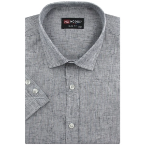 Koszula Męska Lniana Casual Gładka Szara Slim Fit Modely R353