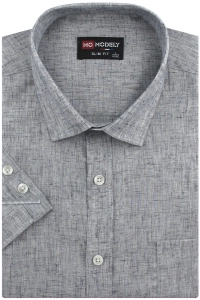 Koszula Męska Lniana Casual Gładka Szara Slim Fit Modely R353