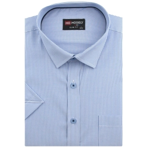 Koszula Męska Elegancka Błękitna w Paski Slim Fit  Modely R354