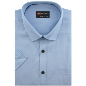 Koszula Męska Dzianinowa Casual Gładka Błękitna Slim Fit Modely R359