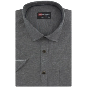 Koszula Męska Dzianinowa Casual Gładka Grafitowa Slim Fit Modely R360