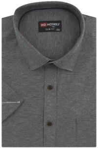 Koszula Męska Dzianinowa Casual Gładka Grafitowa Slim Fit Modely R360