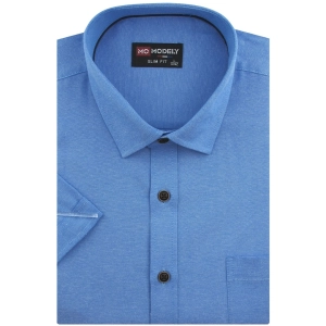 Koszula Męska Dzianinowa Casual Gładka Niebieska Slim Fit Modely R361
