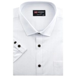 Koszula Męska Lniana Casual Gładka Biała Slim Fit Modely R362