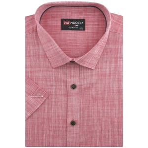 Koszula Męska Lniana Casual Gładka Różowa Slim Fit Modely R367