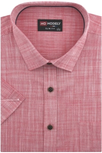 Koszula Męska Lniana Casual Gładka Różowa Slim Fit Modely R367
