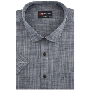 Koszula Męska Lniana Casual Gładka Grafitowa Slim Fit Modely R369