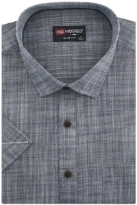 Koszula Męska Lniana Casual Gładka Grafitowa Slim Fit Modely R369