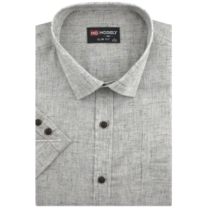Koszula Męska Lniana Casual Gładka Beżowa Slim Fit Modely R371