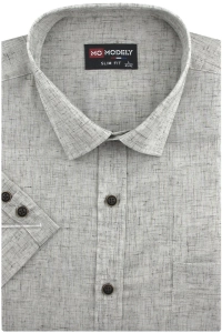 Koszula Męska Lniana Casual Gładka Beżowa Slim Fit Modely R371