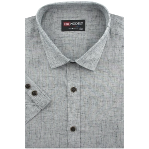 Koszula Męska Lniana Casual Gładka Szara Slim Fit Modely R373