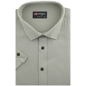 Koszula Męska z Kory Casual Gładka Beżowa Slim Fit Modely R379