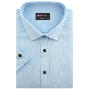 Koszula Męska z Kory Casual Gładka Błękitna Slim Fit Modely R380