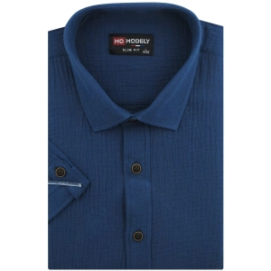 Koszula Męska z Kory Casual Gładka Granatowa Slim Fit Modely R381