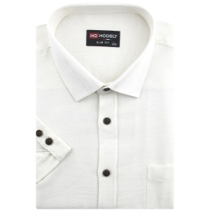 Koszula Męska Lniana Casual Gładka Ekri Ecru Slim Fit Modely R382