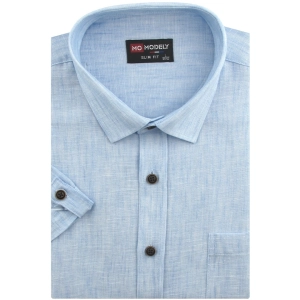 Koszula Męska Lniana Casual Gładka Błękitna Slim Fit Modely R383