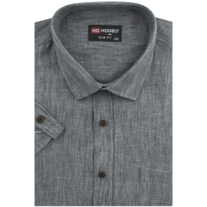 Koszula Męska Lniana Casual Gładka Grafitowa Slim Fit Modely R385