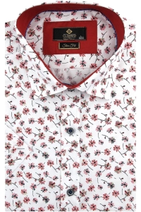 Koszula Męska Elegancka Biała w Kwiatki Slim Fit Classo R422