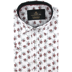 Koszula Męska Elegancka Biała w Kwiatki Slim Fit Classo R423